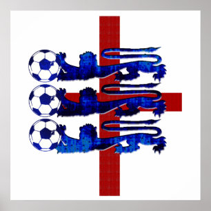 Stunning England soccer ball 3 lions gear Poster