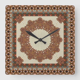 Stunning Ethnic Geometric Framed Mandala Square Wall Clock