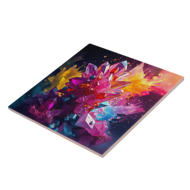 Stunning Explosion of Colourful Bismuth Crystals Ceramic Tile (Side)