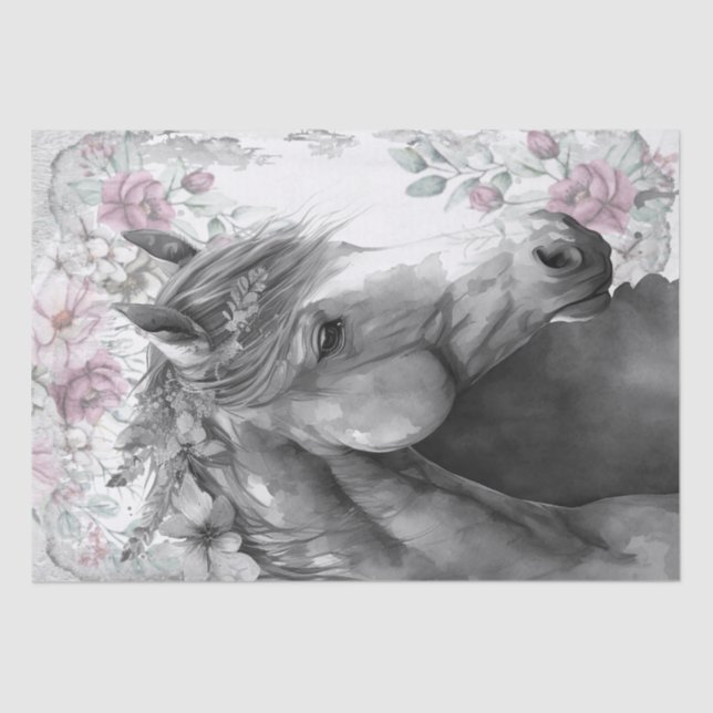 Stunning Fantasy Horse Floral Tissue Paper (Front)