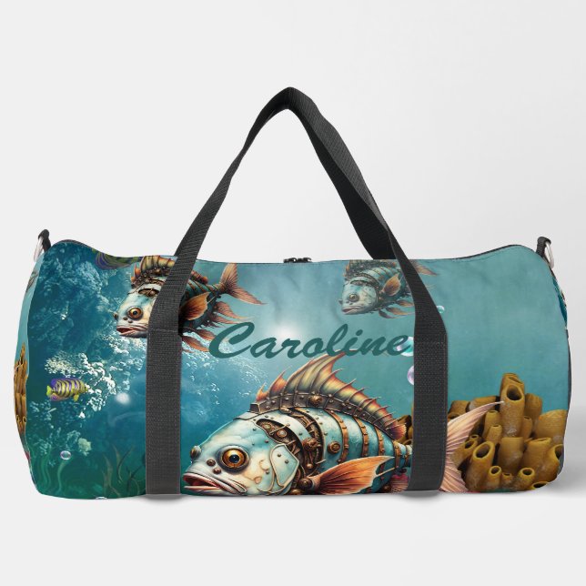 Stunning fantasy steampunk fish duffle bag (Front)