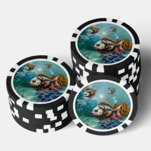 Stunning fantasy steampunk fish. poker chips