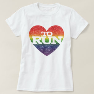 Stunning Faux Glitter Rainbow Effect Heart To Run T-Shirt
