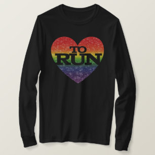 Stunning Faux Glitter Rainbow Effect Heart To Run T-Shirt