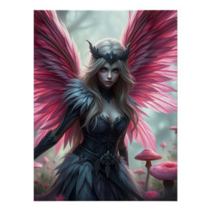 Stunning Feathered Pink Fairy Art Poster