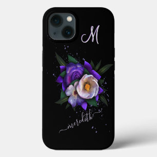 Stunning Floral 3-Colour Monogram Glitter Name iPhone 13 Case