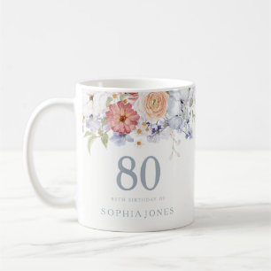 Stunning Floral 80th Birthday Party Favour Gift Coffee Mug