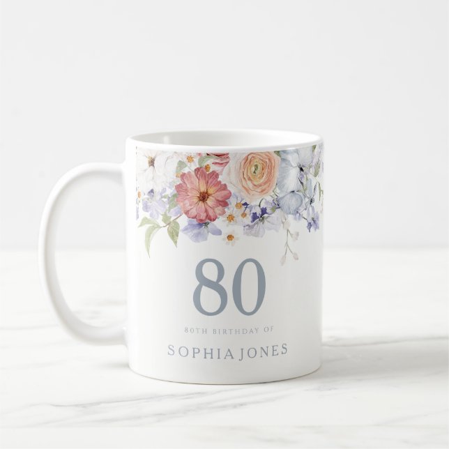 Stunning Floral 80th Birthday Party Favour Gift Coffee Mug (Left)