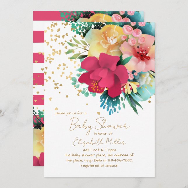 Stunning Floral Baby In Bloom Baby Shower Invitation (Front/Back)