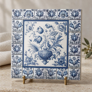 Stunning floral Blue toile de jouy monogram Ceramic Tile