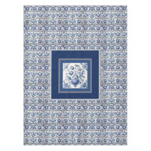 Stunning floral Blue toile de jouy monogram Tablecloth