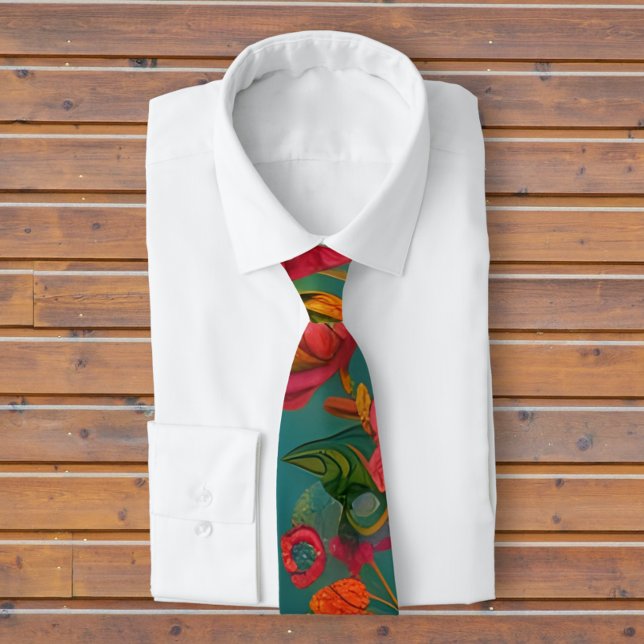 Stunning floral pink green orange and teal tie (Creator Uploaded)