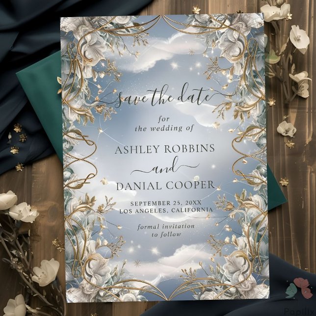 Stunning Florals accented in Gold Save The Date Invitation (Creator Uploaded)