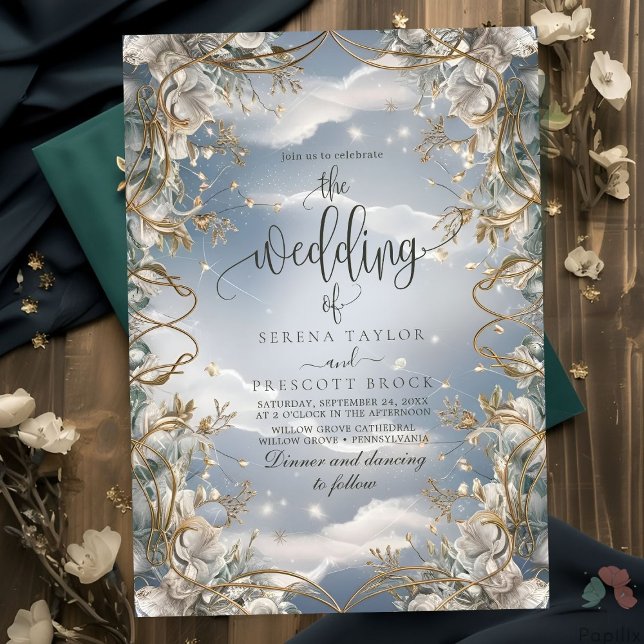 Stunning Florals accented with Golden Wedding Invitation (Creator Uploaded)