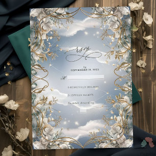 Stunning Florals accented with Golden Wedding RSVP Card
