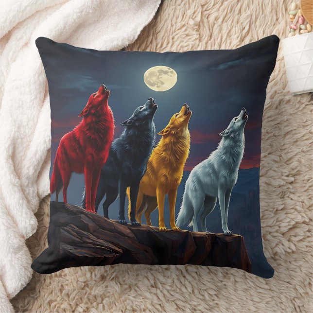 Stunning Four Wolves, One Midnight Desert Howl Cushion (Blanket)