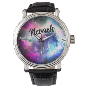 Stunning Galaxy Nebula Purple Blue Custom Name Watch
