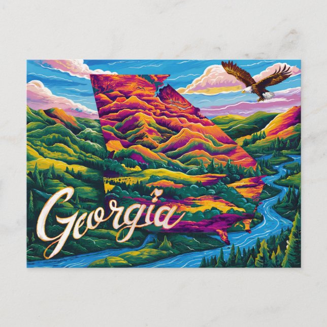 Stunning Georgia Map Art Postcard (Front)