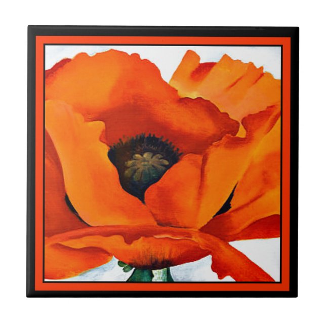 Stunning Georgia O'Keefe Red Poppy Flower 1927 Tile (Front)