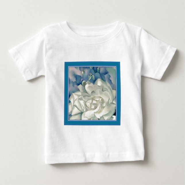 Stunning Georgia O'Keefe White Rose and Larkspur Baby T-Shirt (Front)