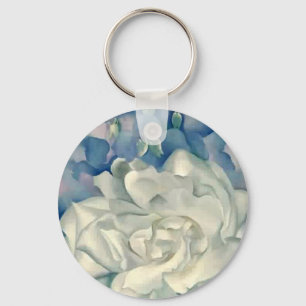 Stunning Georgia O'Keefe White Rose and Larkspur Key Ring