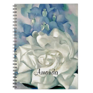 Stunning Georgia O'Keefe White Rose and Larkspur Notebook