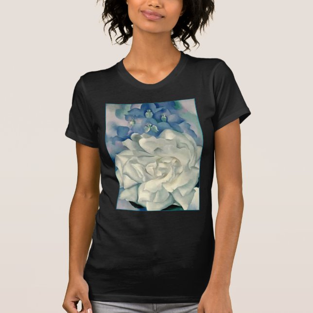 Stunning Georgia O'Keefe White Rose and Larkspur T-Shirt (Front)