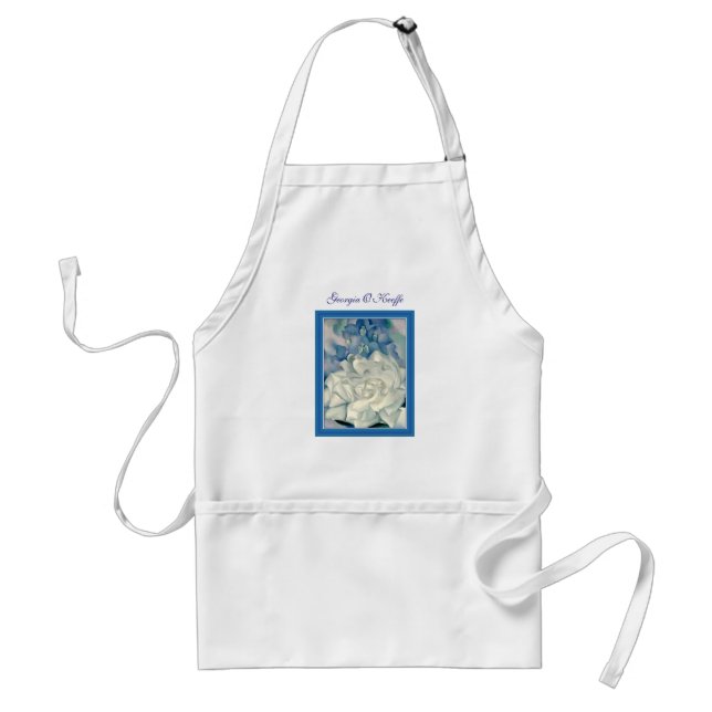 Stunning Georgia O'Keeffe White Rose and Larkspur Standard Apron (Front)