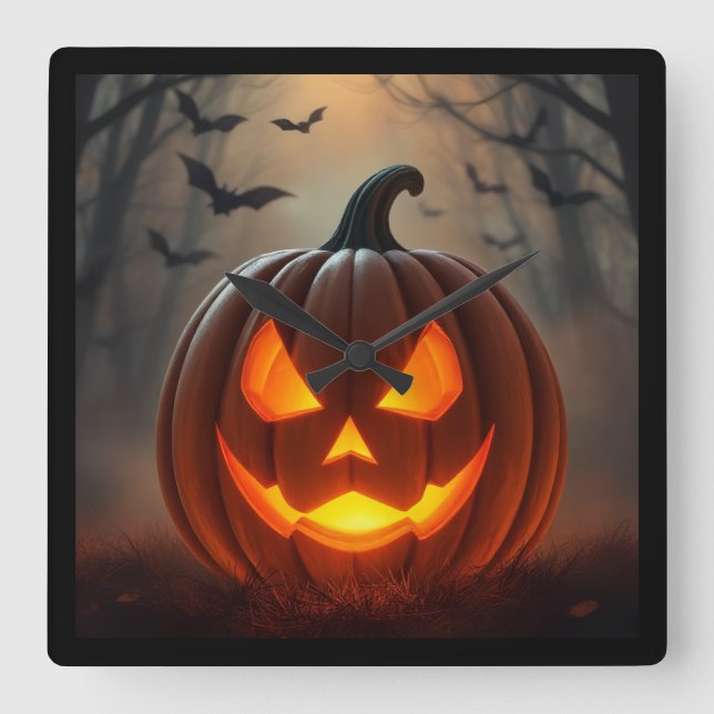 Stunning Glowing Pumpkin Art – Ultimate  Square Wall Clock (Front)