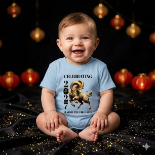 Stunning Gold Chinese Year of Fire Goat 2027 Baby T-Shirt