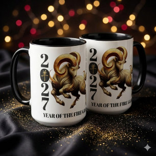 Stunning Gold Chinese Year of Fire Goat 2027 Mug