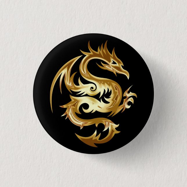 Stunning Gold Dragon 3 Cm Round Badge (Front)