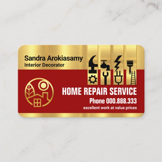 Stunning Gold Handyman Tools Tab Business Card (Front)