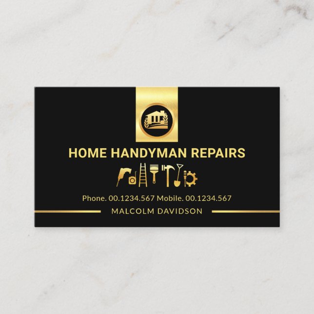 Stunning Gold Handyman Tools Tab Line Business Card (Front)