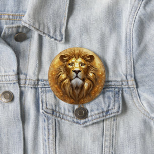 Stunning Gold Lion Head 7.5 Cm Round Badge
