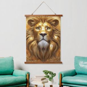 Stunning Gold Lion Head Hanging Tapestry