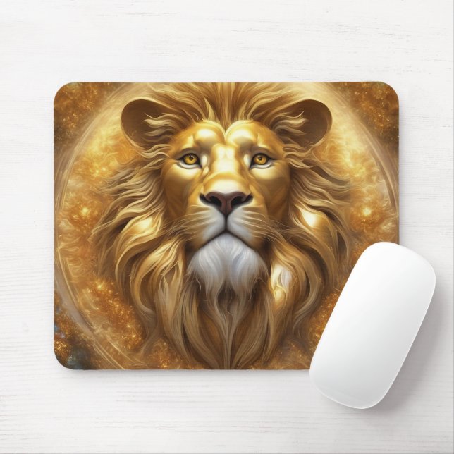 Stunning Gold Lion Head Mouse Pad (With Mouse)