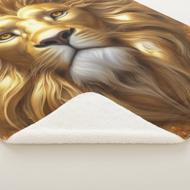 Stunning Gold Lion Head Sherpa Blanket (3/4)