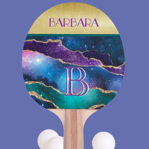 Stunning Gold Teal Purple Custom Monogram  Ping Pong Paddle