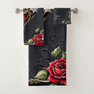 Stunning gothic heart  bath towel set