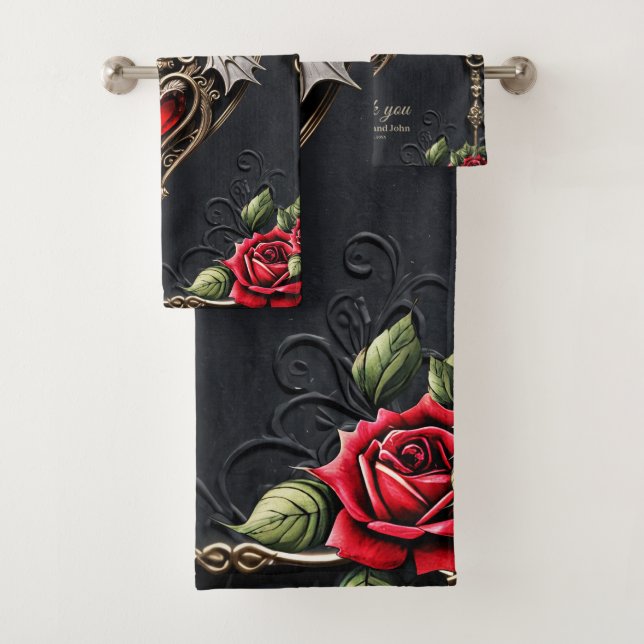 Stunning gothic heart  bath towel set (Insitu)