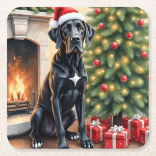 Stunning Great Dane Christmas Square Paper Coaster