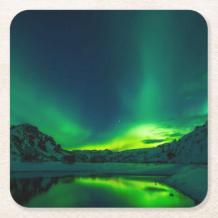Stunning Green Aurora Square Paper Coaster