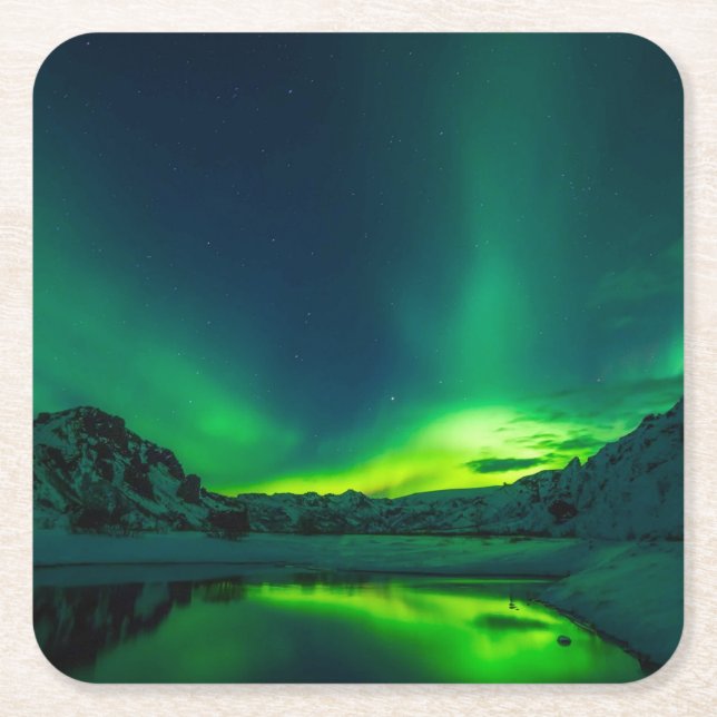 Stunning Green Aurora Square Paper Coaster (Front)
