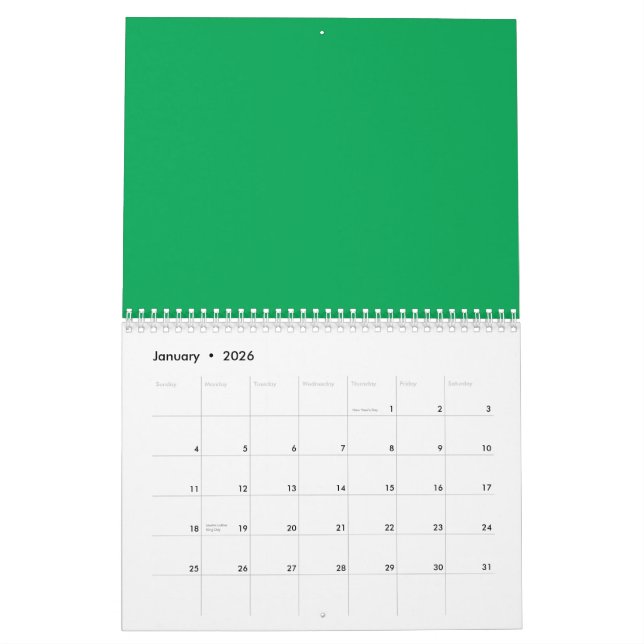 Stunning Green Background with White Border Design Calendar (Jan 2026)