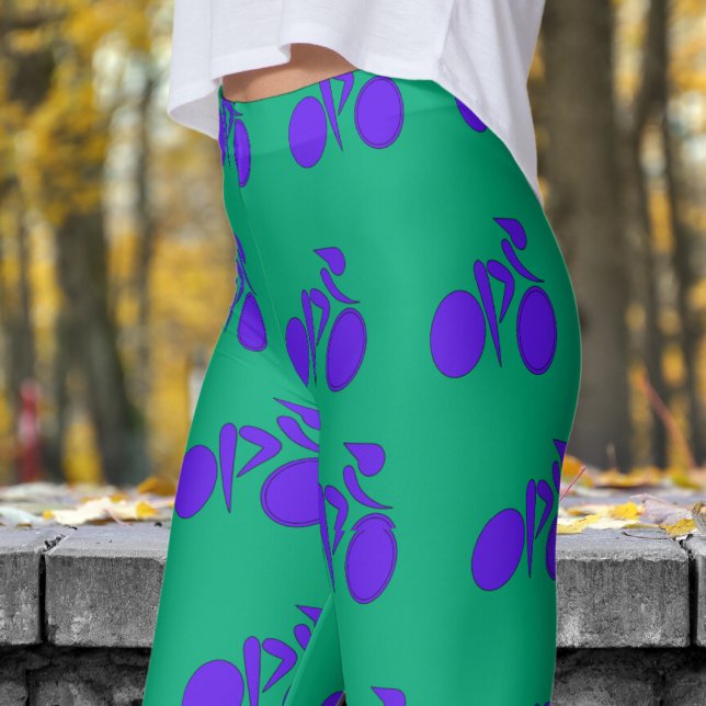 Stunning Green Blue Womens Cycling Pattern Leggings (Womens Cycling on Green Blue Leggings)