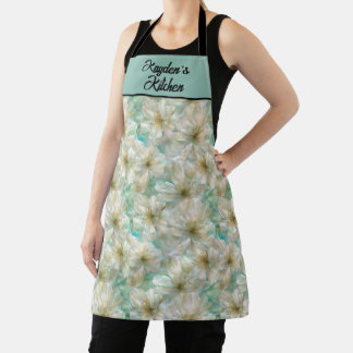 Stunning Green Luxury Pearl Floral Kitchen  Apron