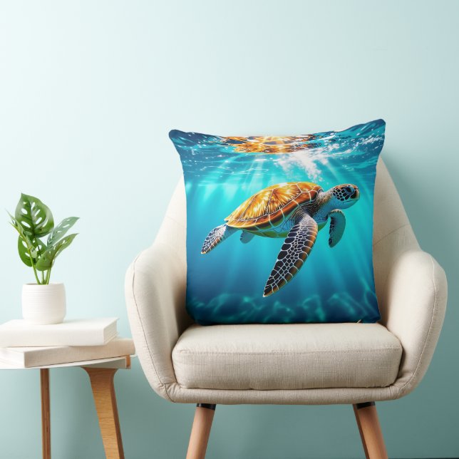 Stunning Green Sea Turtle in Sunlit Ocean Waters Cushion (Chair)