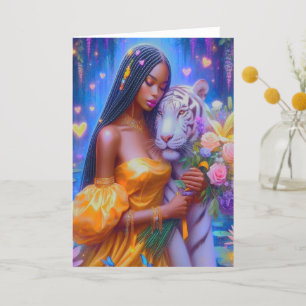 Stunning Greeting Card - Woman With White Tiger