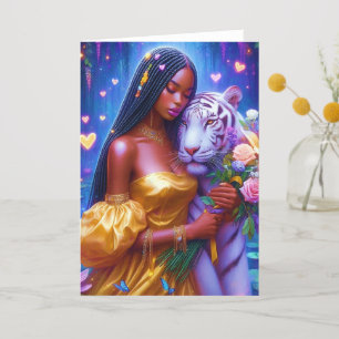 Stunning Greeting Card - Woman With White Tiger